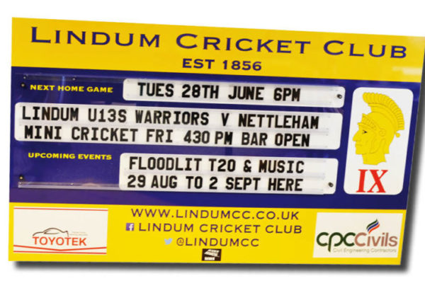 lindum cricket club fixture baord using americamn style changeaable letters