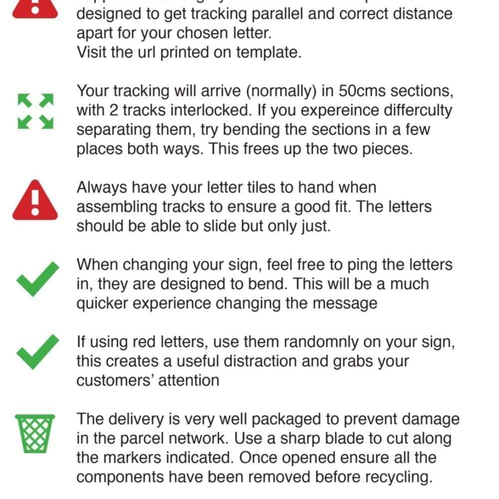 Letter tracking for changeable letters, menu boards & fixture boards