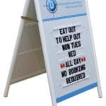 free standing A frame or pavement sanwich board with changeable letters in tracks